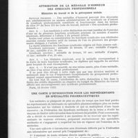 0325 - Page 180 - Pages professionnelles. Attribution de la médaille d'honneur des syndicats professionnels / Une carte d'introduction pour les représentants en spécialités pharmaceutiques