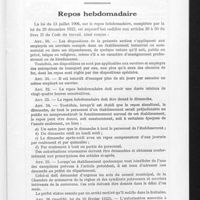 0612 - Page 391 - Législation du travail (suite). Repos hebdomadaire