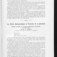 0718 - Page 449 - A Thouars / Les études pharmaceutiques et l'exercice de la pharmacie. Rapport présenté au Congrès de pharmacie du Sud-Est, le 4 juin 1933, par M. A. Astruc...
