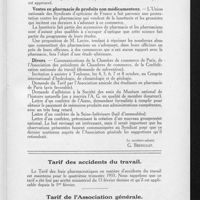 0896 - Page 569 - Bureau de l'Association générale. Séances du 30 août 1933. Syndicat de Tunisie / Ventes en pharmacie de produits non médicamenteux / Divers / Tarif des accidents du travail / Tarif de l'Association générale