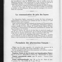 1211 - Page 750 - Le forfait / La communication du prix des loyers / « Formulaire des pharmaciens français »