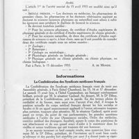 1212 - Page 751 - Dispense de la licence ès sciences en vue du doctorat ès sciences / Informations. La confédération des Syndicats médicaux français