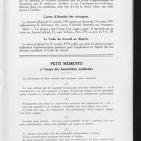 1300 - Page 807 - Informations nouvelles. Enseignement technique / Cartes d'identité des étrangers / Le Code du travail en Algérie / Petit Mémento à l'usage des Assemblées syndicales