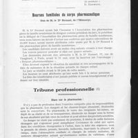 1374 - Page 285 - Fédération des Sociétés de secours mutuels pharmaceutiques / Bourses familiales du corps pharmaceutique. Don de M. le Dr Roussel, de l'Hémostyl / Tribune professionnelle. Haro sur le pharmacien !