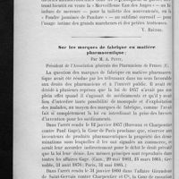 0024 - Page 20 - La vente des objets de pansements antiseptiques et de l'acide borique / Sur les marques de fabrique en matière pharmaceutique ; par M. A. Petit...