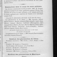 0023 - Page 19 - Distinctions honorifiques. Légion d'honneur / Nominations dans le corps de santé militaire / Syndicat des pharmaciens de l'Orne / Syndicat des pharmaciens de Montluçon