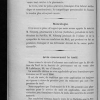 0104 - Page 352 - Bibliographie. Histoire de la pharmacie, par M. L. André Pontier... / Nécrologie. [M. Sibourg] / Avis concernant le tarif