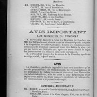 0112 - Page 110 - Composition du Comité disciplinaire pour l'année 1903-1904 / Avis important aux membres du Syndicat / Avis
