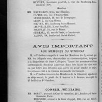 0116 - Page 114 - Composition du Comité disciplinaire pour l'année 1904-1905 / Avis important aux membres du syndicat