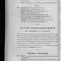 0024 - Page 18 - Composition du Comité disciplinaire pour l'année 1905-1906 / Avis important aux membres du syndicat