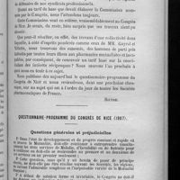 0147 - Page 139 - Le Congrès de Nice / Questionnaire-programme du Congrès de Nice (1907). Questions générales et préjudicielles