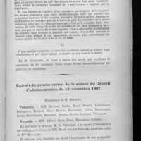 0423 - Page 421 - Pharmacie dite mutualiste de Puteaux / Extrait du procès-verbal de la séance du Conseil d'administration du 10 décembre 1907