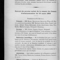 0074 - Page 74 - Élection d'un député pharmacien / Extrait du procès-verbal de la séance du Conseil d'administration du 10 mars 1908