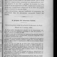 0301 - Page 301 - L'ancien Codex reste en vigueur jusqu'au 15 mai 1909 / A propos du nouveau Codex. Extrait du procès-verbal de la Société de pharmacie de Paris