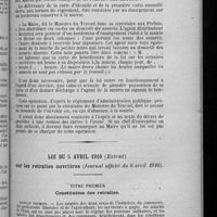 0127 - Page 121 - Application prochaine de la loi sur les retraites ouvrières. Opérations préparatoires à la mise en application / Loi du 5 avril 1910 (Extrait) sur les retraites ouvrières (Journal officiel du 6 avril 1910)