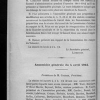 0124 - Page 122 - Extrait du procès-verbal de la séance du Conseil d'administration du 26 mars 1912 / Assemblée générale du 4 avril 1912