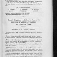 0045 - Page 37 - Comptoir national de la pharmacie française / Extrait du procès-verbal de la séance du Conseil d'administration du 12 février 1918