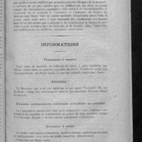 0091 - Page 81 - Ministère des Finances. Rapport présenté au nom de la Commission chargée de déterminer les coefficients applicables au chiffre d'affaires pour l'établissement de l'impôt sur les bénéfices industriels et commerciaux, par M. de la Lande de Calan... III. Établissement du tableau des coefficients / Informations. Pharmacie à vendre / Attention ! / Fausses ordonnances contenant morphine ou cocaïne / Occasion à saisir