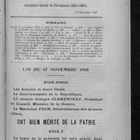 0300 - Page 289 - Sommaire / Loi du 17 novembre 1918