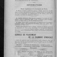 0325 - Page 314 - Distinctions honorifiques. Citations - Croix de guerre / Informations. École supérieure de pharmacie de Paris / Service de placement de la Chambre syndicale