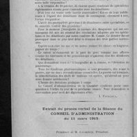 0090 - Page 78 - La conférence des alliés / Extrait du procès-verbal de la séance du Conseil d'administration du 11 mars 1919