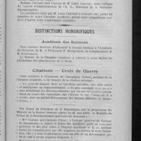 0211 - Page 199 - Nécrologie. [Madame Louis Chevret] / Distinctions honorifiques. Académie des sciences / Citations - Croix de guerre