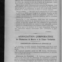 0072 - Page 62 - Le monopole des pharmaciens par le Dr Henri Martin (à suivre) / Association corporative des pharmaciens de Réserve et de l'Armée Territoriale. Assemblée générale annuelle. Allocution du Président