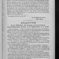 0073 - Page 65 - Conseil de la Fédération des Sociétés d'arrondissements. Séance du vendredi 28 janvier 1921 / Statuts de la Fédération des Sociétés pharmaceutiques d'arrondissements de Paris et du département de la Seine