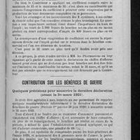 0077 - Page 69 - Impôt sur les bénéfices commerciaux. Faut-il déclarer son chiffre d'affaires ou son chiffre de bénéfice net ? / Contribution sur les bénéfices de guerre. Quelques précisions pour souscrire la dernière déclaration (avant le 31 mars 1921)