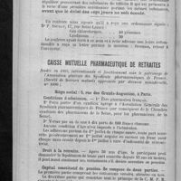 0082 - Page 74 - Avis / Caisse mutuelle pharmaceutique de retraites, fondée en 1903, subventionnée et fonctionnant sous le patronage de l'Association générale des Syndicats pharmaceutique de France (Société de secours mutuels approuvée par décision ministérielle, n° 1600)