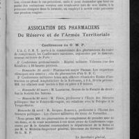 0083 - Page 75 - Caisse mutuelle pharmaceutique de retraites, fondée en 1903, subventionnée et fonctionnant sous le patronage de l'Association générale des Syndicats pharmaceutique de France (Société de secours mutuels approuvée par décision ministérielle, n° 1600) / Association des pharmaciens de réserve et de l'armée territoriale. Conférences du G. M. P