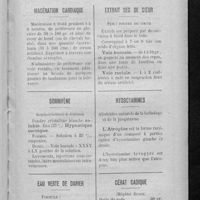 0401 - Page 393 - Renseignements pratiques. Macération cardiaque / Somnifène / Eau verte de Darier / Extrait sec de coeur / Hyoscyamines / Cérat cadique