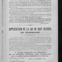 0411 - Page 401 - Extension de la capacité civile des Syndicats / Application de la loi de huit heures en pharmacie