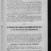 0423 - Page 413 - Publication du second Bulletin de variations du tarif de l'A. G. / Attribution d'une bourse de 500 francs pour 1921-1922 à un étudiant en pharmacie