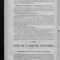 0424 - Page 414 - Attribution d'une bourse de 500 francs pour 1921-1922 à un étudiant en pharmacie / Taxe sur le chiffre d'affaires. Modifications votées par la Chambre des députés
