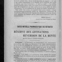 0480 - Page 468 - Encore les sept jours / Caisse mutuelle pharmaceutique des retraites. Réserve des cotisations réversion de la rente par M. Geslin...