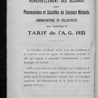 0546 - Page 532 - Renouvellement des accords entre pharmaciens et Sociétés de secours mutuels. Administrations ou collectivités pour l'application du tarif de l'A. G. 1921