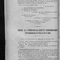 0046 - Page 40 - Documents officiels. Ministère de l'agriculture. Décret portant règlement d'administration publique pour l'application de la loi du 1er août 1905 sur la répression des fraudes, en ce qui concerne le commerce des eaux minérales naturelles et artificielles et des eaux de boisson / Conseil de la Fédération des sociétés pharmaceutiques d'arrondissements de Paris et de la Seine. Extrait du procès-verbal de la séance du 23 décembre 1921