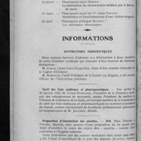 0098 - Page 92 - Association corporative des pharmaciens de réserve et de l'armée territoriale. Conférences militaires / Informations. Distinctions honorifiques / Tarif des frais médicaux et pharmaceutiques / Proposition d'interdiction des sucettes / [Nécrologie]. Décès. [M. Tulivet (Oscar)]