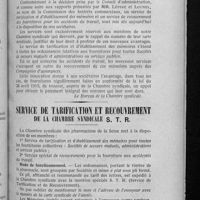 0107 - Page 99 - Deux nouveaux et importants services mis à la disposition des membres de la Chambre syndicale / Service de tarification et recouvrement de la Chambre syndicale S. T. R.