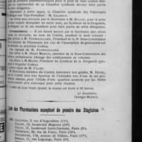 0413 - Page 389 - Comité disciplinaire. Séance du 21 Juin 1922. Démarche à décider auprès du doyen de la Faculté de pharmacie / Correspondance / Liste des pharmaciens acceptant de prendre des stagiaires