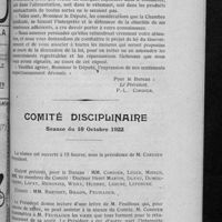 0795 - Page 635 - Les efforts de notre Chambre syndicale contre l'application de l'impôt de 10 % généralisé à tous les produits pharmaceutiques conditionnés pour la vente au public / Comité disciplinaire. Séance du 18 octobre 1922