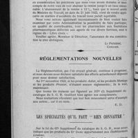 0880 - Page 694 - Contribution à l'étude des prix des médicaments délivrés aux indigents de la ville de Paris par les pharmaciens fournisseurs et par les dispensaires de l'Assistance publique / Réglementations nouvelles / Les spécialités qu'il faut « bien connaître »
