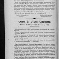 0928 - Page 726 - Extrait du procès-verbal de la séance du Conseil d'administration du 13 décembre 1922 / Comité disciplinaire. Séance du mercredi 22 novembre 1922. Agent syndical pour la répression des fraudes