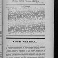 0007 - Page 1 - Sommaire / [Nécrologie]. Claude Gressard