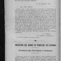 0030 - Page 24 - Société amicale des pharmaciens de Neuilly / Unification des heures de fermeture des officines. Fermeture des pharmaciens le dimanche
