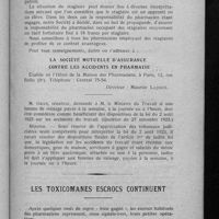 0047 - Page 41 - Société mutuelle d'Assurance contre les accidents en Pharmacie. Loi du 2 Août 1923. Stagiaires / Les toxicomanes escrocs continuent