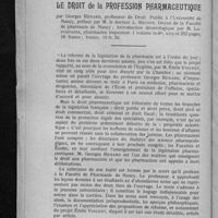 0062 - Page 56 - Bibliographie. Le droit de la profession pharmaceutique, par Georges Renard..., préface par M. le Docteur L. Bruntz... ; Introduction déontologie par M. Lafontaine...
