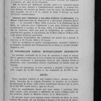 0065 - Page 59 - Informations. Concours de l'internat en pharmacie / Le pharmacien Danval officiellement réhabilité / [Nécrologie]. Décès. [Mlle Cécile Choay]