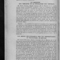 0114 - Page 106 - Questions diverses de nature fiscale. Les bénéfices de guerre / Le logement des employés et la résiliation des contrats / Les impôts récupérables par les propriétaires et prestations en nature